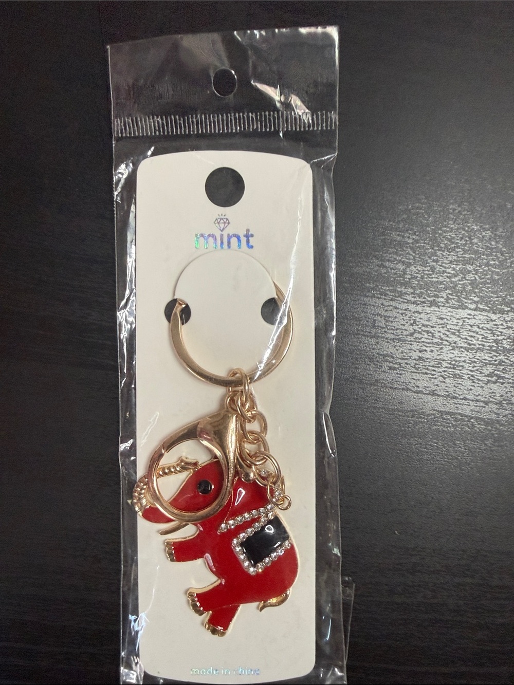 Mint Gold-Tone Red Elephant Keychain